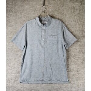 Onia Popover 1/2 Button Shirt Linen Cotton Blend Mens M Blue Stripe Beach Casual